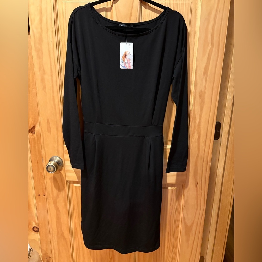 Pretty Garden women’s long sleeve black dress with pockets size XL NWT